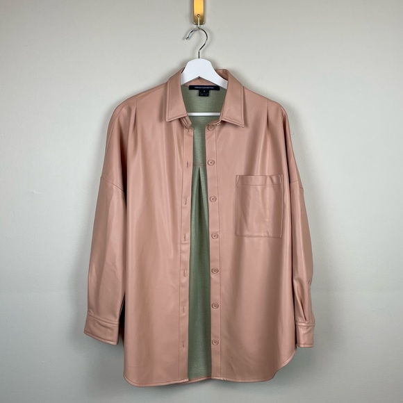 French Connection Vegan Leather Crolenda Oversized Shirt Size Small - Picture 7 of 11